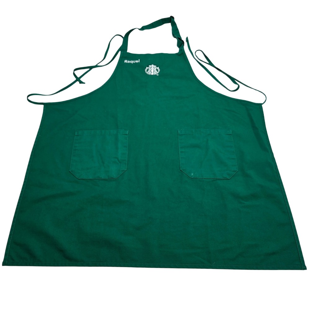 Starbucks Barista Bib Apron Raquel Personalized Unisex OS Green Logo Pockets